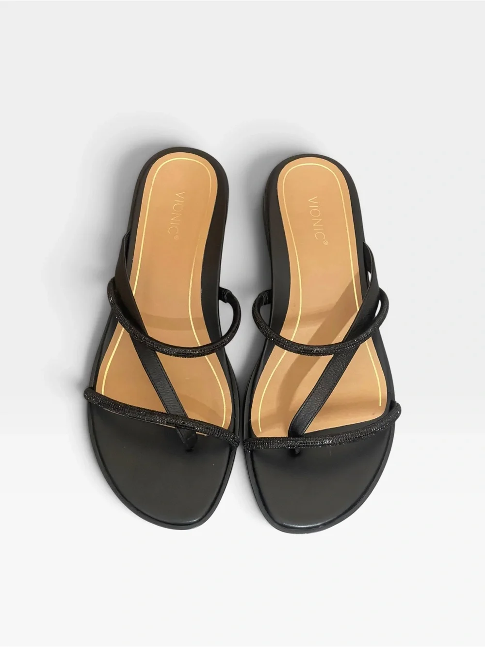 Vionic Prism Sandals Leather Crystal Orthotic Black Size 10 M